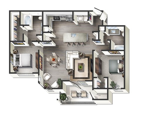 2 bedroom 2 bath A Rio Floor Plan at Century Belmont Station, Kentucky, 40243